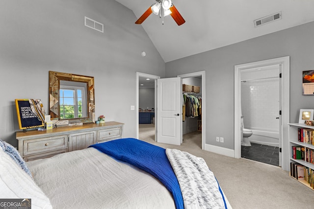 55 Jolie Ln, Sharpsburg, GA 30277 - bedroom with carpet floors, a walk in closet, high vaulted ceiling, ensuite bathroom, and a closet