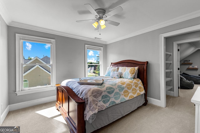 55 Jolie Ln, Sharpsburg, GA 30277 - bedroom with light colored carpet, ornamental molding, and ceiling fan