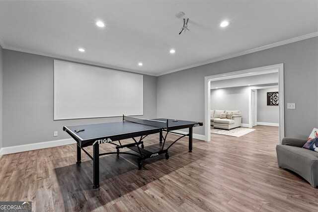 55 Jolie Ln, Sharpsburg, GA 30277 - game room with crown molding, recessed lighting, and wood finished floors
