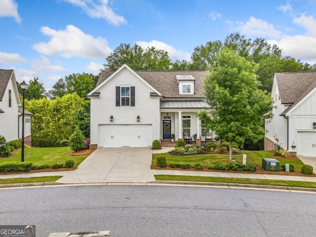 309 Mcdaniel Pl, Canton, GA 30115 - view of front facade featuring driveway, a front yard, an attached garage, a porch, and roof with shingles
