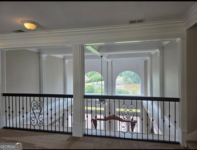 413 Canterbury Way, Jonesboro, GA 30236 - detailed view of crown molding, carpet floors, and ornate columns