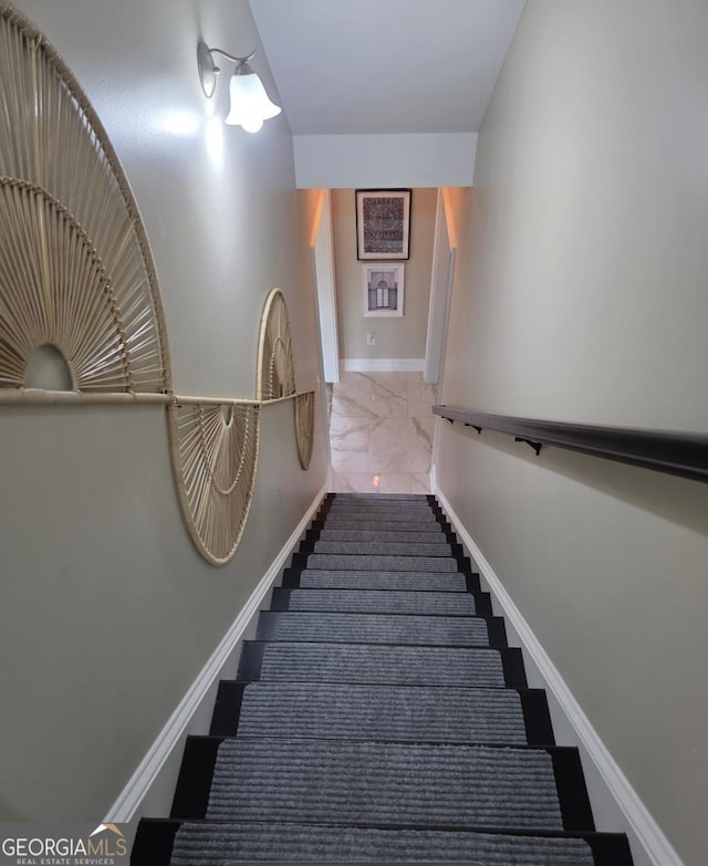 413 Canterbury Way, Jonesboro, GA 30236 - stairs with marble look tile flooring and baseboards