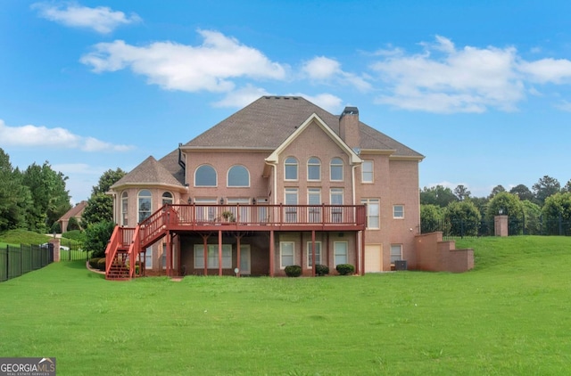413 Canterbury Way, Jonesboro, GA 30236 - back of house featuring a deck, stairs, a chimney, and central AC