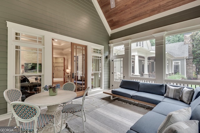 114 Trinity Hollow Dr, Canton, GA 30115 - sunroom featuring wooden ceiling, high vaulted ceiling, and wood walls