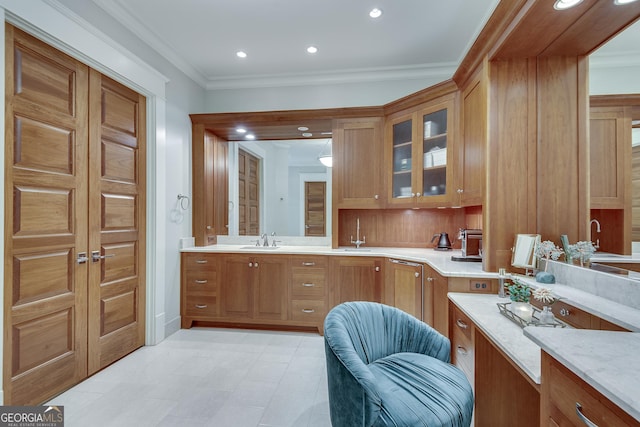 114 Trinity Hollow Dr, Canton, GA 30115 - bathroom featuring ornamental molding, recessed lighting, and vanity