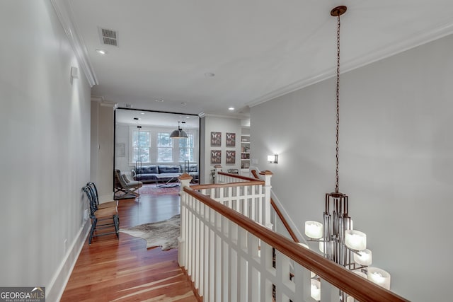 114 Trinity Hollow Dr, Canton, GA 30115 - corridor featuring an upstairs landing, ornamental molding, light wood-type flooring, recessed lighting, and baseboards