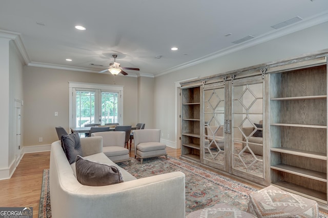 114 Trinity Hollow Dr, Canton, GA 30115 - living room featuring wood finished floors, baseboards, recessed lighting, ceiling fan, and crown molding