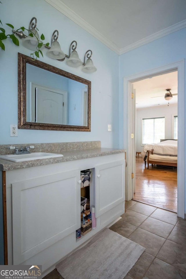 1079 Hardeman Farm Rd, Carnesville, GA 30521 - ensuite bathroom featuring vanity, ornamental molding, and tile patterned flooring