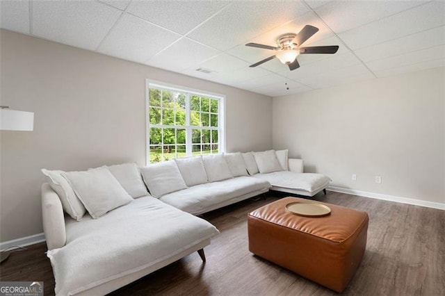 76 Vaughn NE, Cartersville, GA 30121 - living area featuring a paneled ceiling, wood finished floors, a ceiling fan, and baseboards