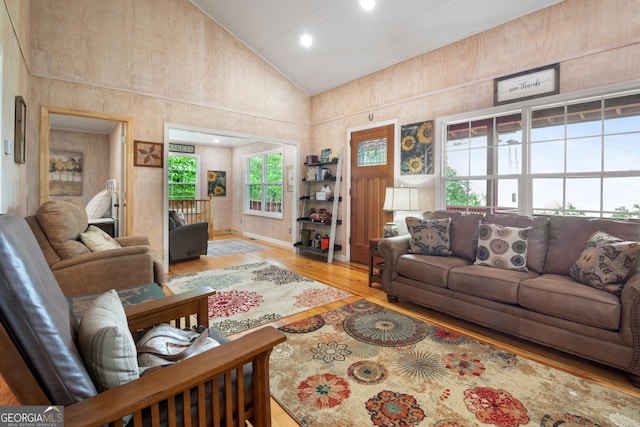 254 Rue Ln, Clayton, GA 30525 - living room featuring light wood-style floors, high vaulted ceiling, and recessed lighting