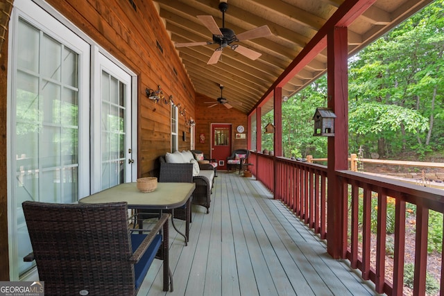 254 Rue Ln, Clayton, GA 30525 - wooden terrace with a ceiling fan