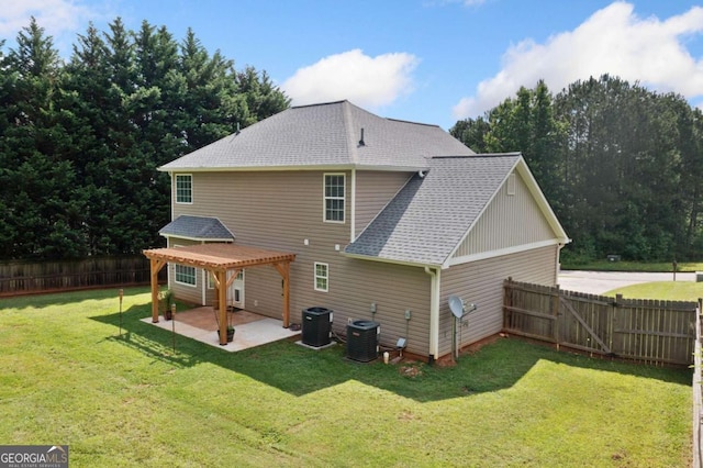 174 Randall Dr, Rockmart, GA 30153 - back of house featuring a patio, roof with shingles, central air condition unit, a gate, and a gazebo