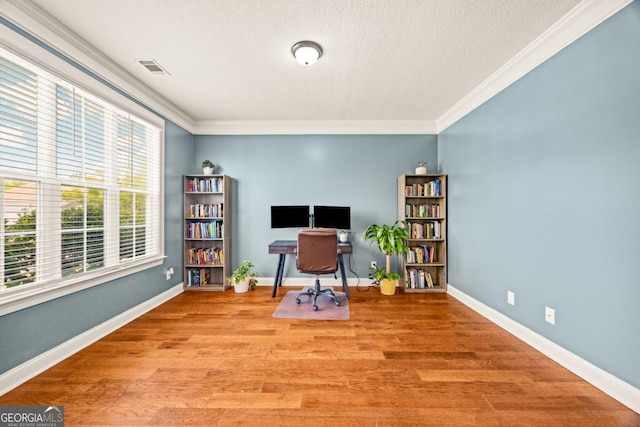 86 Crestview Dr, Guyton, GA 31312 - office featuring ornamental molding, a textured ceiling, baseboards, and light wood-style floors