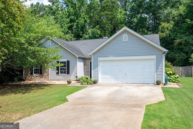 784 Crestworth Xing, Powder Springs, GA 30127 - ranch-style house with driveway, a garage, roof with shingles, and stone siding