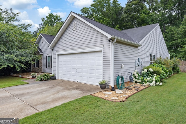 784 Crestworth Xing, Powder Springs, GA 30127 - view of side of home with a garage, driveway, a lawn, and roof with shingles