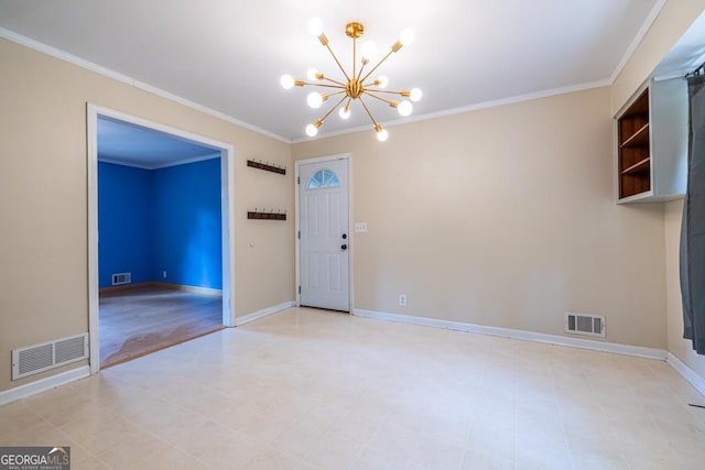 1236 S Shadygrove Ct, Stone Mountain, GA 30083 - unfurnished living room with a chandelier and ornamental molding
