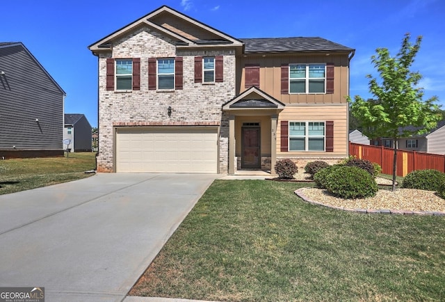 237 Cranapple Ln, Mcdonough, GA 30253 - craftsman-style home with an attached garage, board and batten siding, driveway, and brick siding