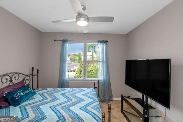 5810 Old Mill Trce, Lithonia, GA 30038 - bedroom with light colored carpet, ceiling fan, and baseboards