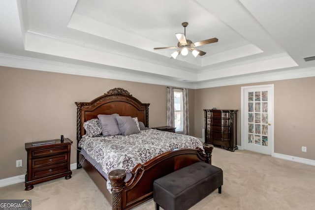 5810 Old Mill Trce, Lithonia, GA 30038 - bedroom with a tray ceiling, light carpet, baseboards, and crown molding