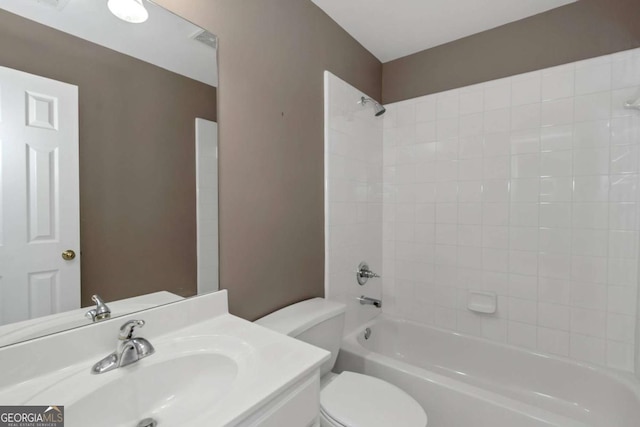 5810 Old Mill Trce, Lithonia, GA 30038 - bathroom featuring toilet, vanity, and shower / tub combination