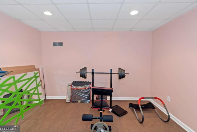 5810 Old Mill Trce, Lithonia, GA 30038 - workout area with baseboards, carpet, recessed lighting, and a drop ceiling
