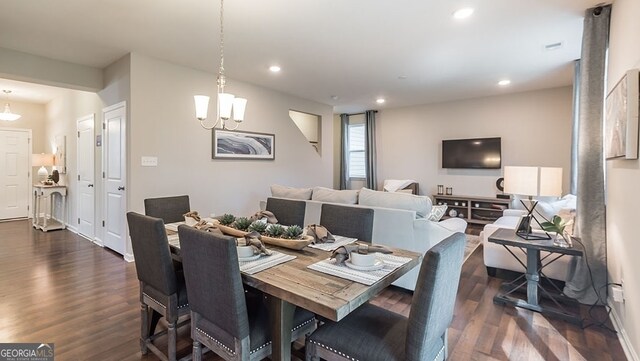 2276 Waycross Ln Unit 21, Dacula, GA 30019 - dining room with a chandelier, dark wood-style floors, recessed lighting, and baseboards