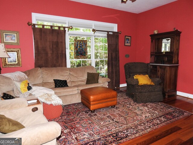 120 Sunrock Mountain Trce, Blue Ridge, GA 30513 - living area featuring wood finished floors, baseboards, and ceiling fan