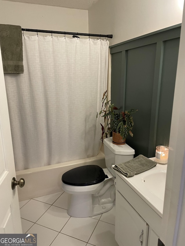 211 Groveland Dr, Peachtree City, GA 30269 - full bath with toilet, shower / tub combo with curtain, tile patterned floors, and vanity