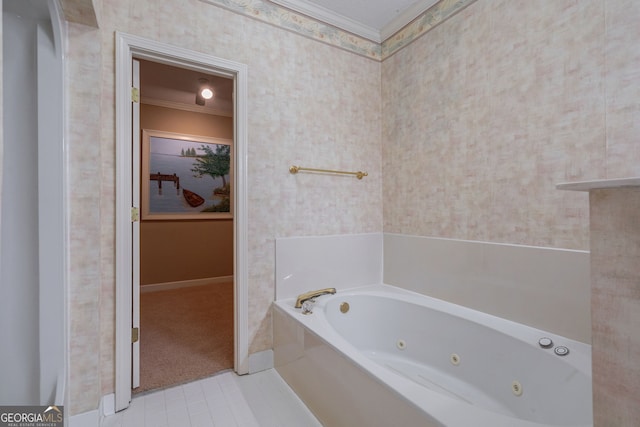 1650 Vintage Club Dr, Greensboro, GA 30642 - full bath featuring ornamental molding, a tub with jets, tile patterned floors, and baseboards