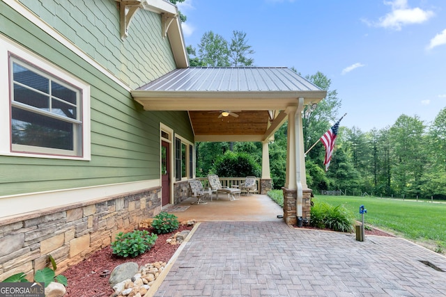 1315 Chimney Mountain Flats Trl, Clarkesville, GA 30523 - covered porch with a yard and a ceiling fan