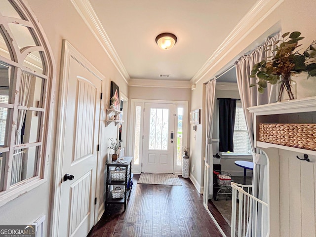 125 Kayla Ct, Locust Grove, GA 30248 - entrance foyer featuring dark wood-style floors, ornamental molding, and baseboards