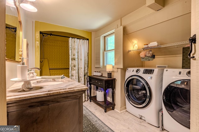 196 Elm St, Menlo, GA 30731 - laundry area featuring independent washer and dryer and light marble finish floors