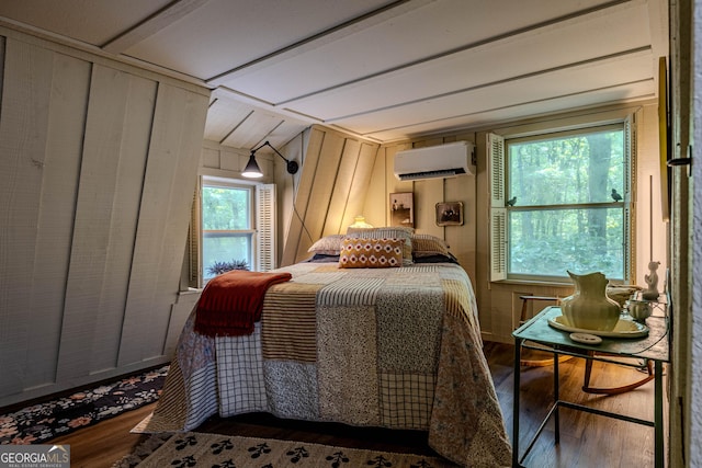196 Elm St, Menlo, GA 30731 - bedroom featuring a wall mounted AC, wood finished floors, and wooden walls