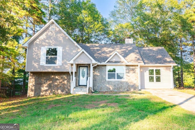 8500 Bowen Ct, Jonesboro, GA 30238 - tri-level home featuring stone siding and a chimney