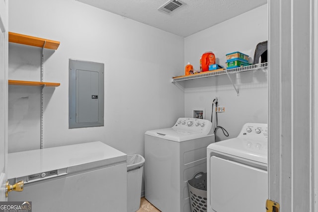 3725 Concord Rd, Newborn, GA 30056 - laundry room featuring electric panel, washing machine and dryer, and a textured ceiling
