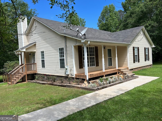 3725 Concord Rd, Newborn, GA 30056 - view of front of property featuring a porch, a chimney, a front lawn, and a shingled roof