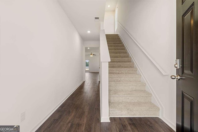 11884 Aukerman Way, Hampton, GA 30228 - staircase with wood finished floors, recessed lighting, baseboards, and ceiling fan