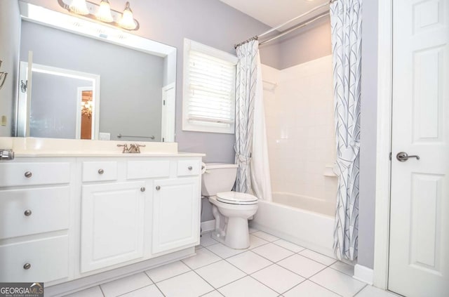 1570 Woodberry Run Dr, Snellville, GA 30078 - bathroom with vanity, shower / bathtub combination with curtain, and tile patterned flooring