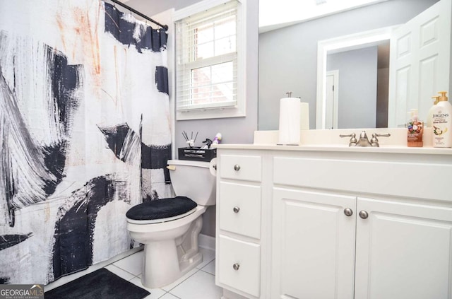 1570 Woodberry Run Dr, Snellville, GA 30078 - bathroom featuring tile patterned flooring, vanity, and curtained shower