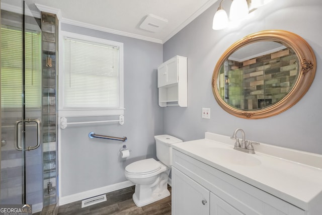 172B Hummingbird Ln, Jackson, GA 30233 - full bathroom with vanity, wood finished floors, crown molding, and a shower stall