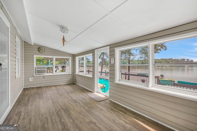 172B Hummingbird Ln, Jackson, GA 30233 - unfurnished sunroom featuring lofted ceiling and a water view