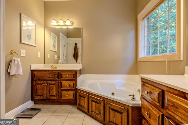 31 Bluff Mountain Dr SW, Rome, GA 30165 - bathroom with vanity, tile patterned floors, and a whirlpool tub