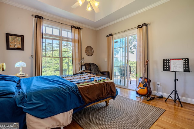 31 Bluff Mountain Dr SW, Rome, GA 30165 - bedroom featuring access to exterior, multiple windows, wood finished floors, and crown molding