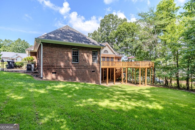 31 Bluff Mountain Dr SW, Rome, GA 30165 - rear view of property with stairway, a deck, roof with shingles, brick siding, and crawl space