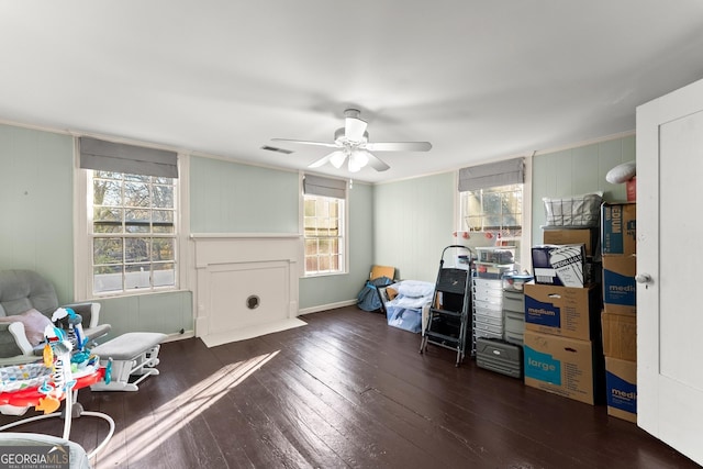 209 Athens St, Jefferson, GA 30549 - office with hardwood / wood-style floors, healthy amount of natural light, ceiling fan, and ornamental molding