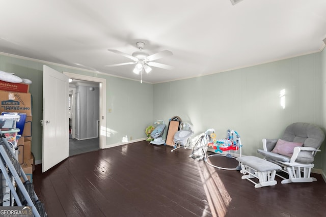209 Athens St, Jefferson, GA 30549 - rec room with ceiling fan, wood-type flooring, ornamental molding, and baseboards