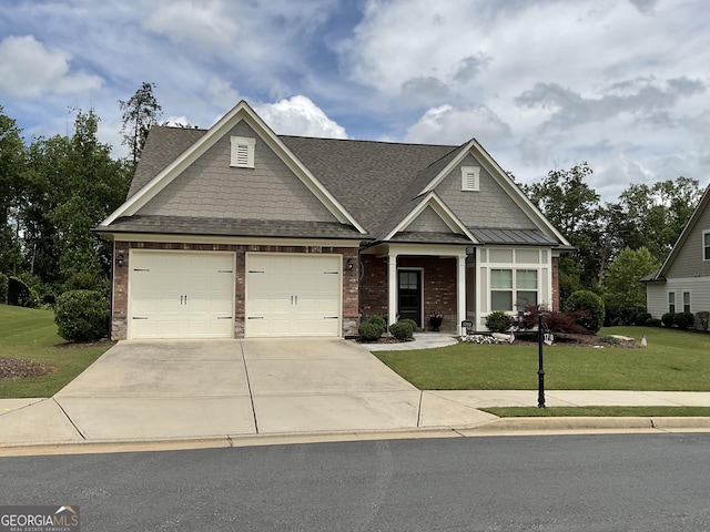 1790 Nestledown Dr, Cumming, GA 30040 - craftsman house featuring concrete driveway, a front lawn, a garage, brick siding, and roof with shingles