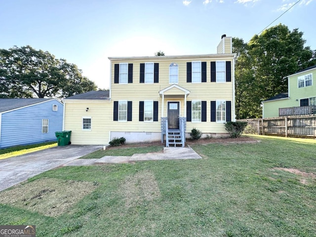 4320 Catalpa Way, Ellenwood, GA 30294 - colonial home with crawl space, a chimney, and driveway