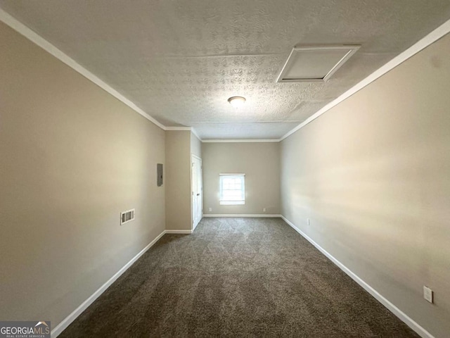 4320 Catalpa Way, Ellenwood, GA 30294 - carpeted empty room with a textured ceiling, ornamental molding, attic access, and baseboards