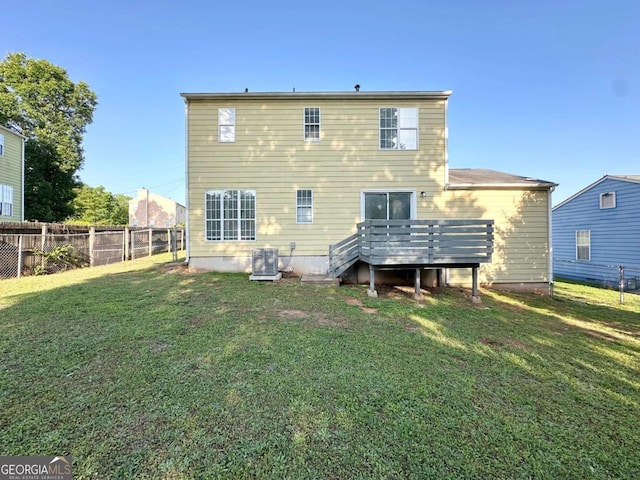 4320 Catalpa Way, Ellenwood, GA 30294 - rear view of property featuring a wooden deck, central AC unit, and crawl space